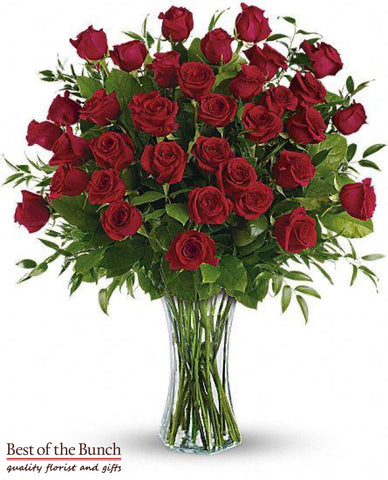 Valentine's Day Flowers 36 Long Stemmed Red Roses (40cm) - Best of the Bunch Florist Wellington