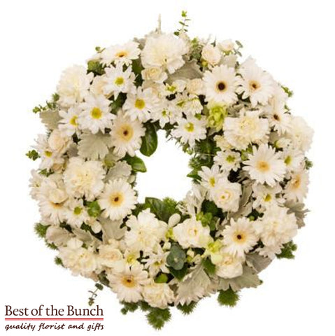 Wreath Sympathy All White - Best of the Bunch Florist Wellington