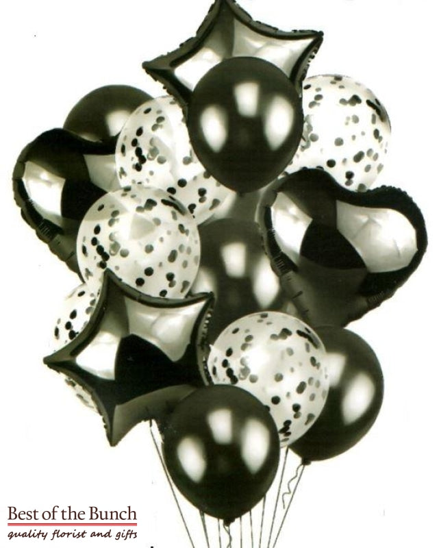 Black Helium Balloon Bouquet of Mixed Foil, Latex & Confetti Balloons - Best of the Bunch Florist Wellington