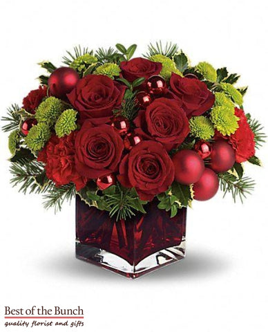 Christmas Flower Bouquet Merry and Bright with Vase - Best of the Bunch Florist Wellington