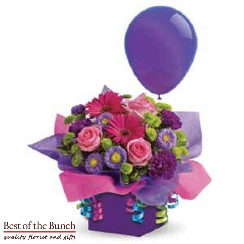 Flower Box Bouquet It's My Party with Balloon - Best of the Bunch Florist Wellington