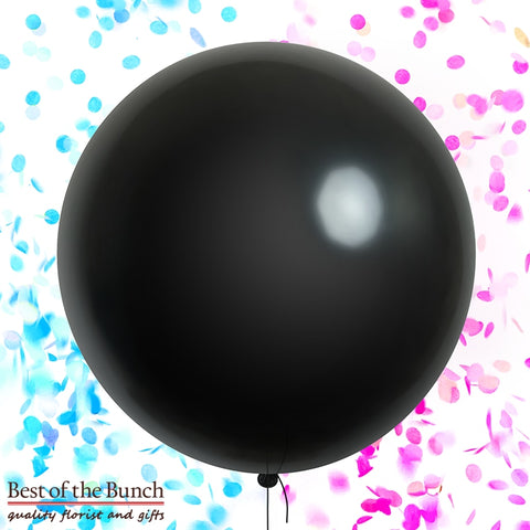Gender Reveal Giant XXL Extra Large Confetti Filled Helium Balloon - Black Round Latex 60cm (24") OR 90cm (36") - Best of the Bunch Florist Wellington