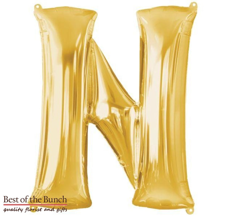 Giant XXL Extra Large Alphabet Letter N Gold Foil Helium Balloon 86cm (34") - Best of the Bunch Florist Wellington