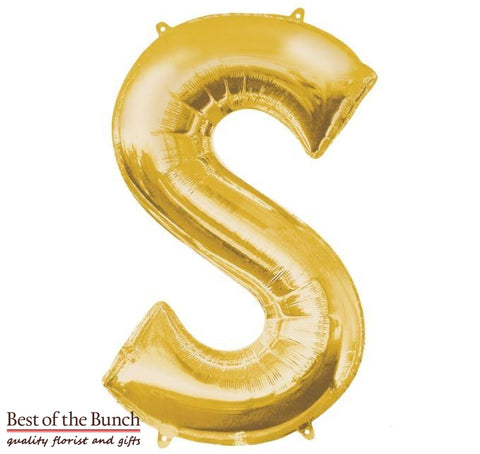 Giant XXL Extra Large Alphabet Letter S Gold Foil Helium Balloon 86cm (34") - Best of the Bunch Florist Wellington