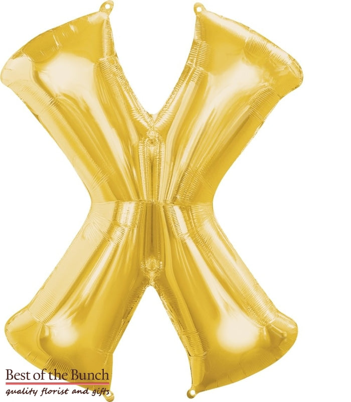 Giant XXL Extra Large Alphabet Letter X Gold Foil Helium Balloon 86cm (34") - Best of the Bunch Florist Wellington