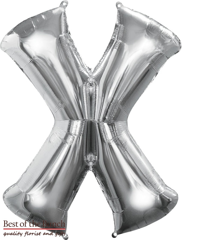 Giant XXL Extra Large Alphabet Letter X Silver Foil Helium Balloon 86cm (34") - Best of the Bunch Florist Wellington