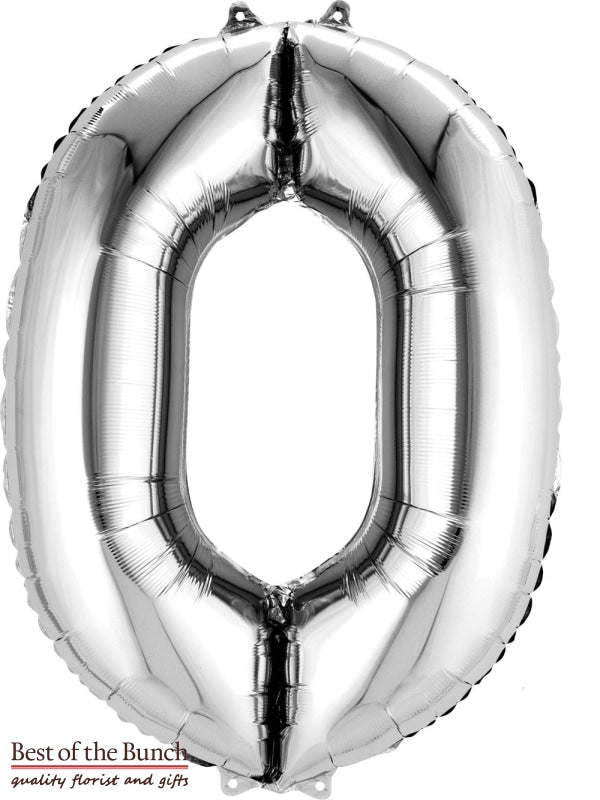 Giant XXL Extra Large Number 0 Silver Foil Helium Balloon 86cm (34") - Best of the Bunch Florist Wellington