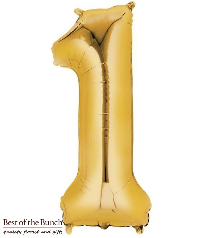 Giant XXL Extra Large Number 1 Gold Foil Helium Balloon 86cm (34") - Best of the Bunch Florist Wellington