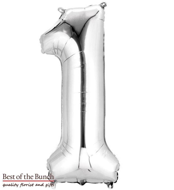 Giant XXL Extra Large Number 1 Silver Foil Helium Balloon 86cm (34") - Best of the Bunch Florist Wellington