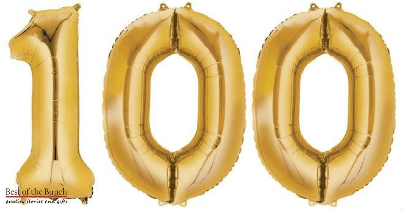 Giant XXL Extra Large Number 100 Gold Foil Helium Balloon 86cm (34") - Best of the Bunch Florist Wellington