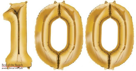 Giant XXL Extra Large Number 100 Gold Foil Helium Balloon 86cm (34") - Best of the Bunch Florist Wellington