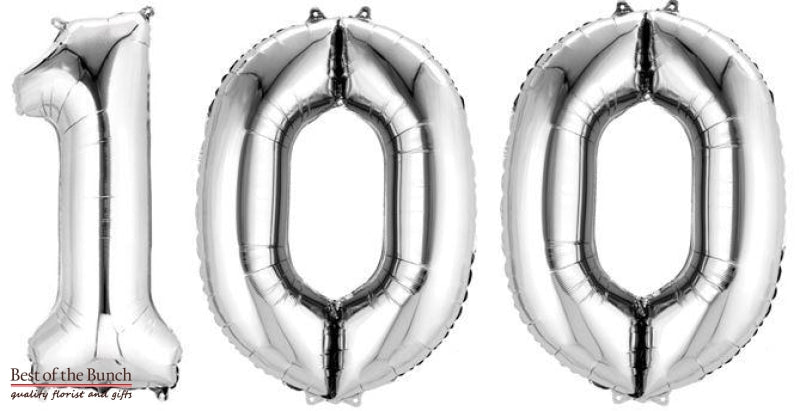 Giant XXL Extra Large Number 100 Silver Foil Helium Balloon 86cm (34") - Best of the Bunch Florist Wellington