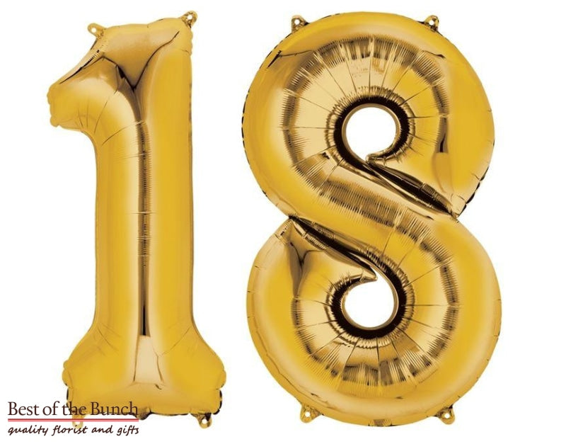 Giant XXL Extra Large Number 18 Gold Foil Helium Balloon 86cm (34") - Best of the Bunch Florist Wellington