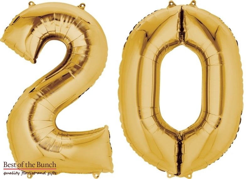 Giant XXL Extra Large Number 20 Gold Foil Helium Balloon 86cm (34") - Best of the Bunch Florist Wellington