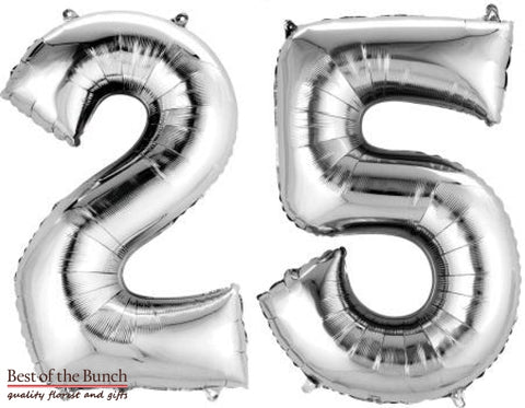 Giant XXL Extra Large Number 25 Silver Foil Helium Balloon 86cm (34") - Best of the Bunch Florist Wellington