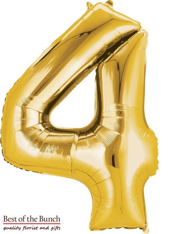 Giant XXL Extra Large Number 4 Gold Foil Helium Balloon 86cm (34") - Best of the Bunch Florist Wellington