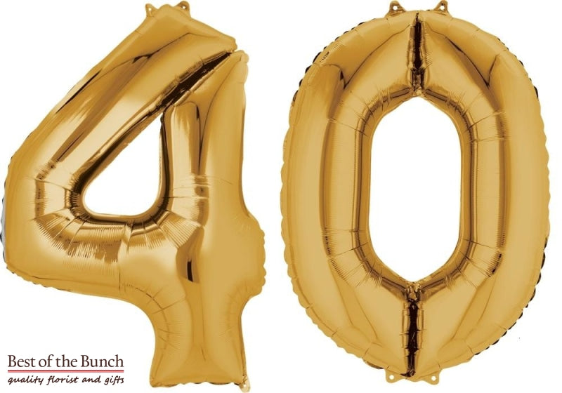 Giant XXL Extra Large Number 40 Gold Foil Helium Balloon 86cm (34") - Best of the Bunch Florist Wellington