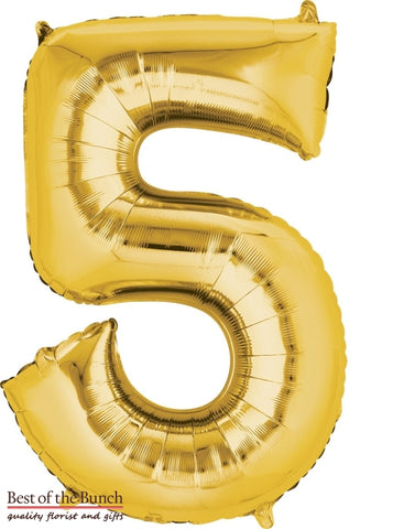 Giant XXL Extra Large Number 5 Gold Foil Helium Balloon 86cm (34") - Best of the Bunch Florist Wellington