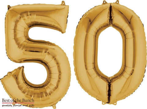 Giant XXL Extra Large Number 50 Gold Foil Helium Balloon 86cm (34") - Best of the Bunch Florist Wellington
