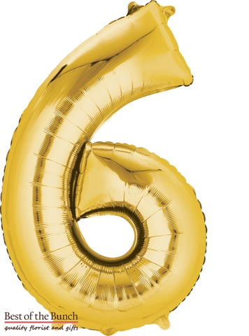 Giant XXL Extra Large Number 6 Gold Foil Helium Balloon 86cm (34") - Best of the Bunch Florist Wellington