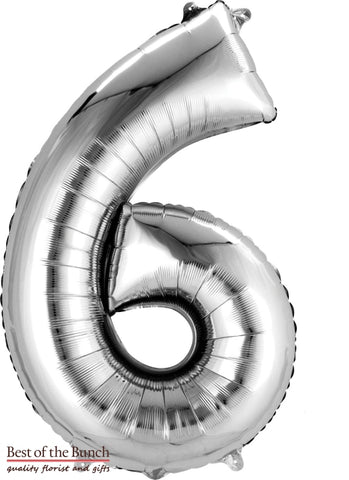 Giant XXL Extra Large Number 6 Silver Foil Helium Balloon 86cm (34") - Best of the Bunch Florist Wellington