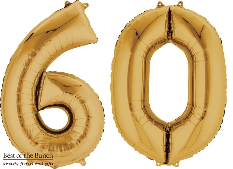 Giant XXL Extra Large Number 60 Gold Foil Helium Balloon 86cm (34") - Best of the Bunch Florist Wellington