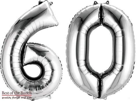 Giant XXL Extra Large Number 60 Silver Foil Helium Balloon 86cm (34") - Best of the Bunch Florist Wellington