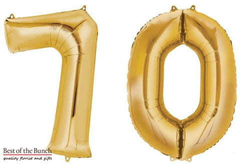 Giant XXL Extra Large Number 70 Gold Foil Helium Balloon 86cm (34") - Best of the Bunch Florist Wellington