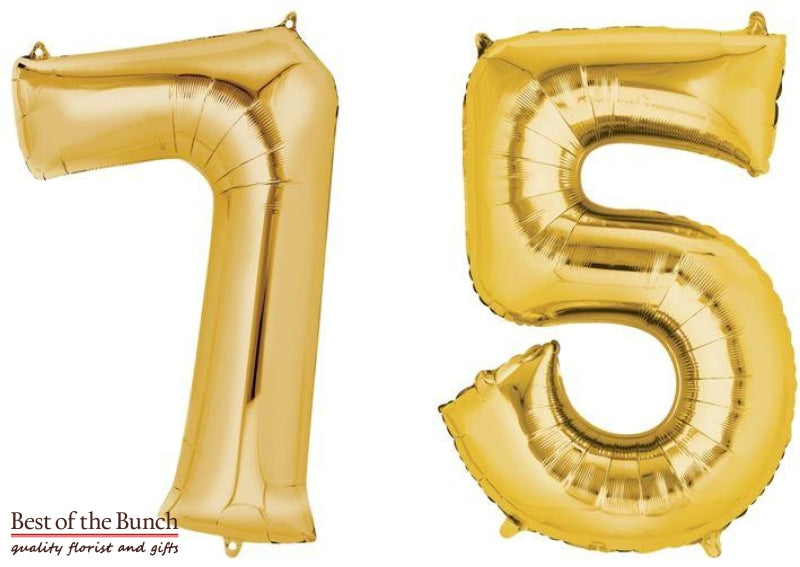 Giant XXL Extra Large Number 75 Gold Foil Helium Balloon 86cm (34") - Best of the Bunch Florist Wellington