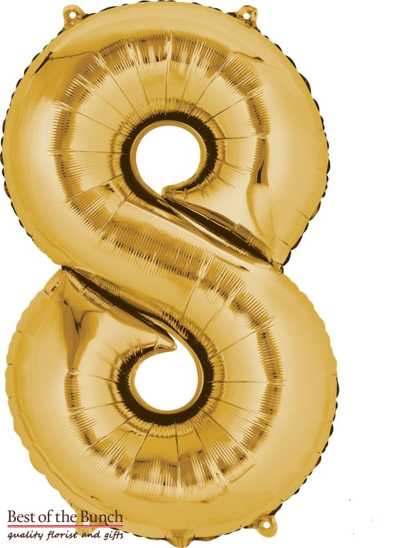 Giant XXL Extra Large Number 8 Gold Foil Helium Balloon 86cm (34") - Best of the Bunch Florist Wellington