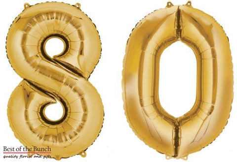 Giant XXL Extra Large Number 80 Gold Foil Helium Balloon 86cm (34") - Best of the Bunch Florist Wellington