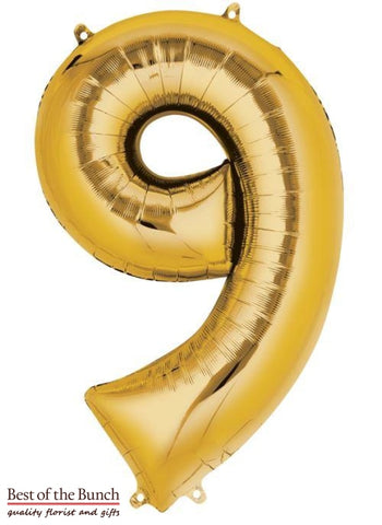 Giant XXL Extra Large Number 9 Gold Foil Helium Balloon 86cm (34") - Best of the Bunch Florist Wellington