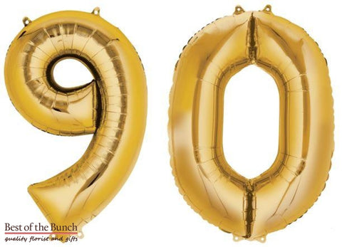 Giant XXL Extra Large Number 90 Gold Foil Helium Balloon 86cm (34") - Best of the Bunch Florist Wellington