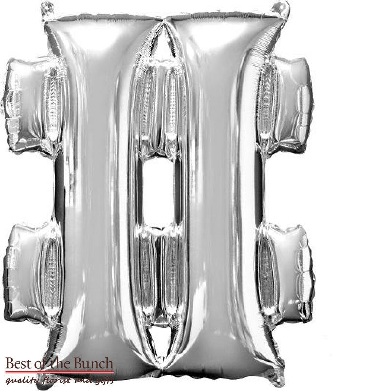 Giant XXL Extra Large Symbol # #Hashtag Silver Foil Helium Balloon 86cm (34") - Best of the Bunch Florist Wellington