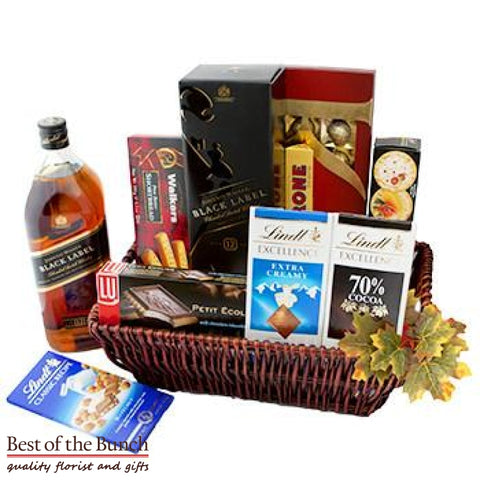 Gift Basket Johnnie Walker Black Label Whiskey and Fine Chocolate - Best of the Bunch Florist Wellington
