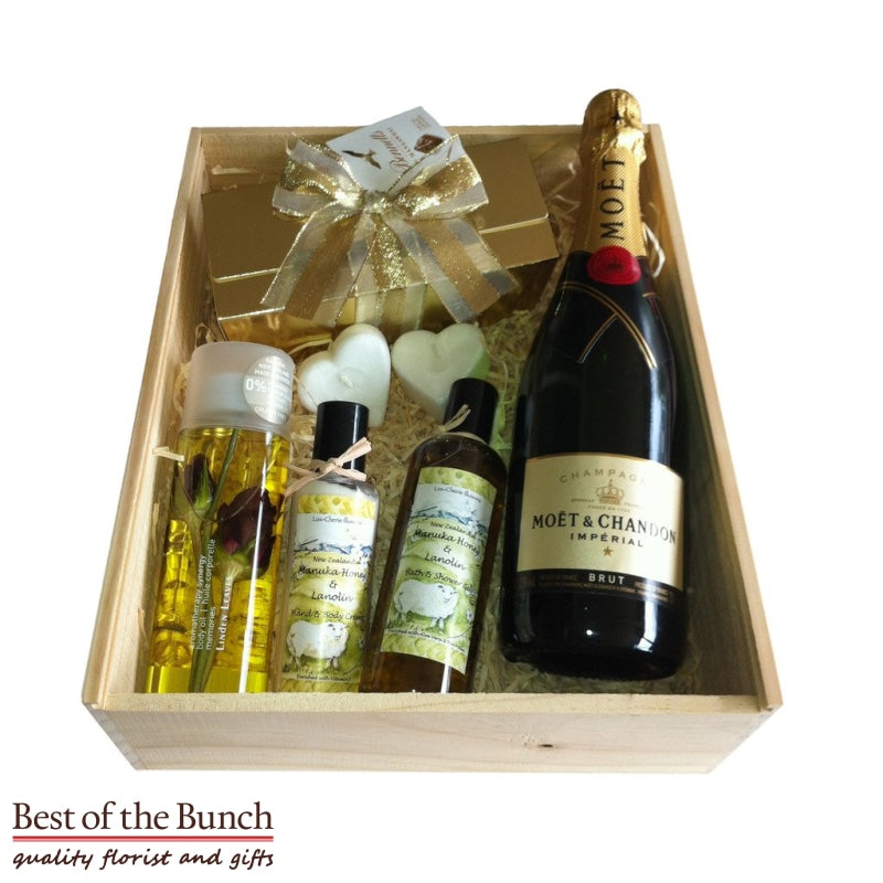 Gift Box Beauty Pamper Pack For Her With Moet - Best of the Bunch Florist Wellington
