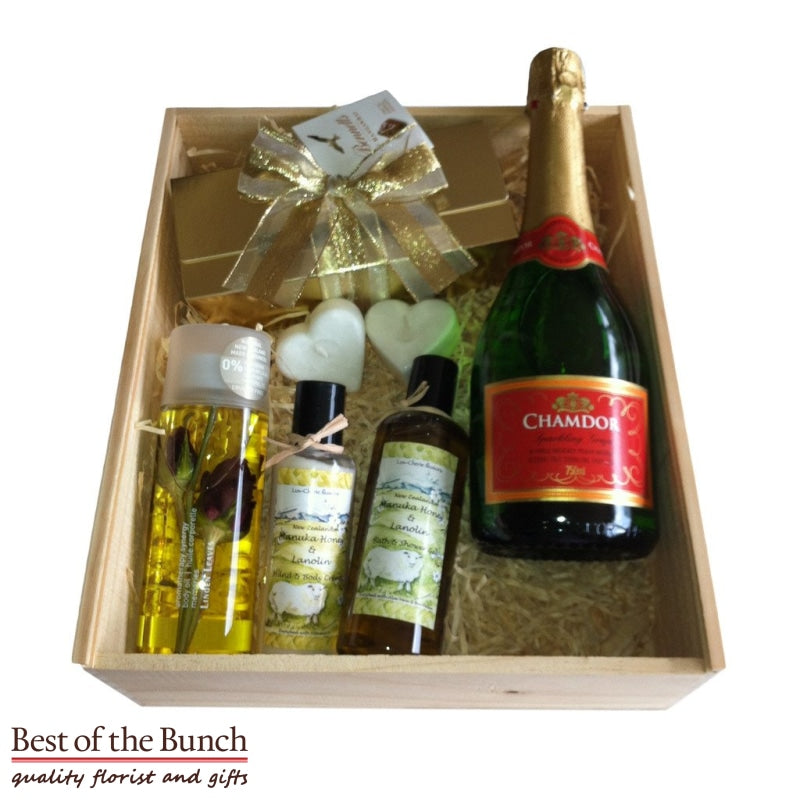 Gift Box Beauty Pamper Pack For Her With Sparkling Grape Juice - Best of the Bunch Florist Wellington