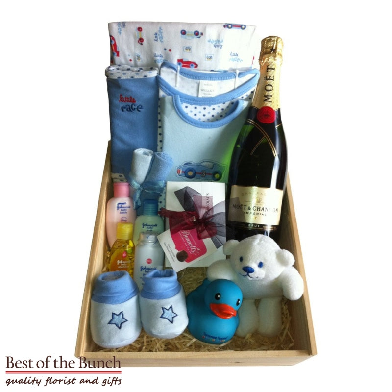 Gift Box New Baby Boy With Moet French Champagne - Best of the Bunch Florist Wellington