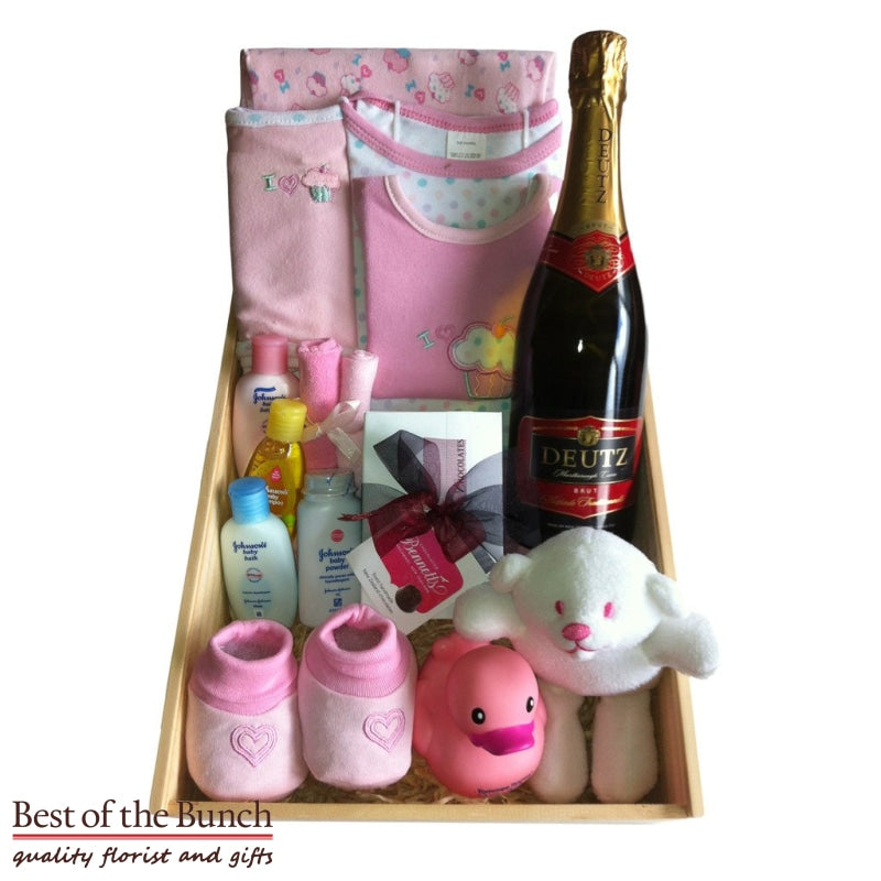Gift Box New Baby Girl With Deutz Sparkling Wine - Best of the Bunch Florist Wellington