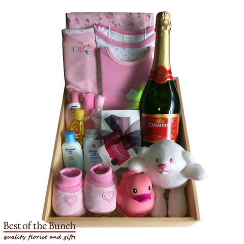 Gift Box New Baby Girl With Sparkling Grape Juice - Best of the Bunch Florist Wellington