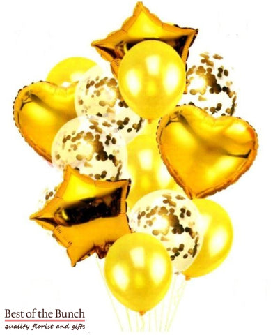 Gold Helium Balloon Bouquet of Mixed Foil, Latex & Confetti Balloons - Best of the Bunch Florist Wellington