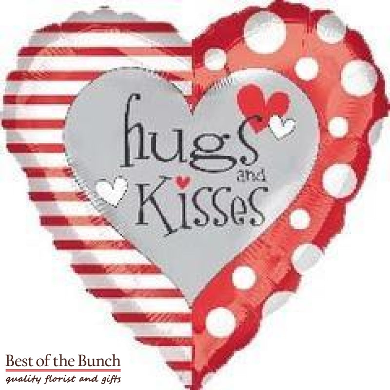 Hugs and Kisses Heart Shaped Foil Helium Balloon 45cm (18") - Best of the Bunch Florist Wellington