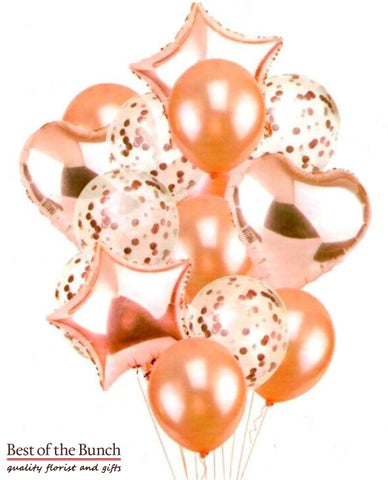 Rose Gold Helium Balloon Bouquet of Mixed Foil, Latex & Confetti Balloons - Best of the Bunch Florist Wellington