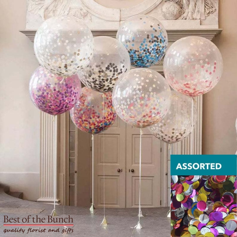 Round Assorted Colour Confetti Filled Giant XXL Extra Large Helium Balloon 60cm (24") OR 90cm (36") - Best of the Bunch Florist Wellington