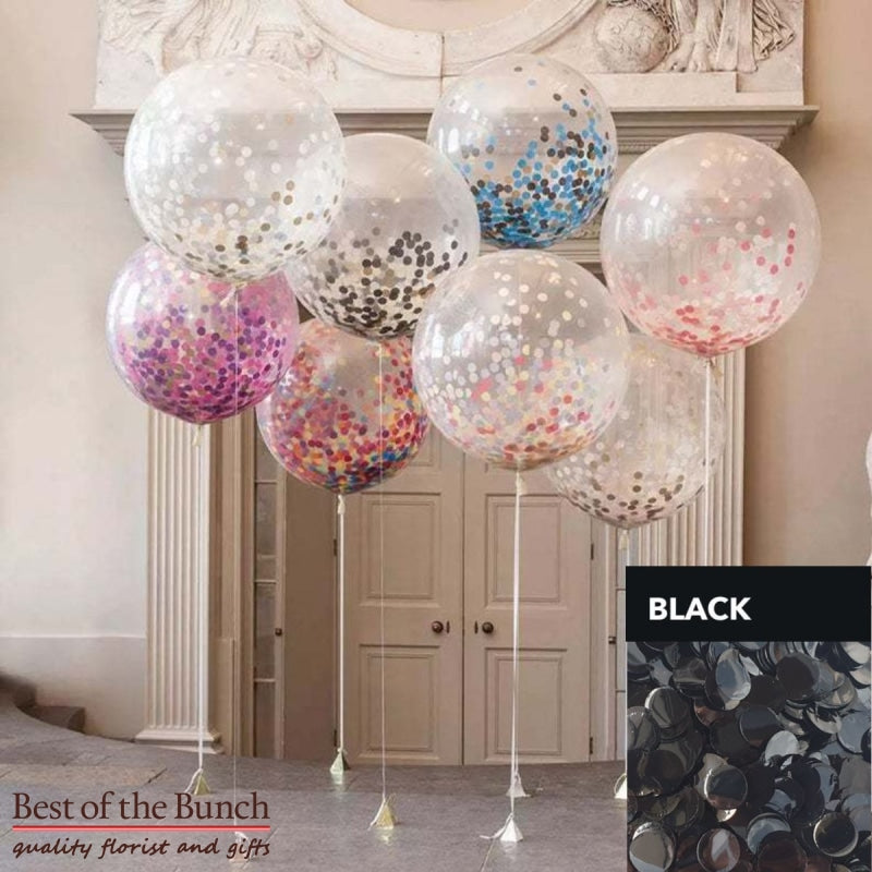 Round Black Confetti Filled Giant XXL Extra Large Helium Balloon 60cm (24") OR 90cm (36") - Best of the Bunch Florist Wellington