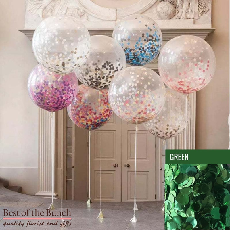 Round Green Confetti Filled Giant XXL Extra Large Helium Balloon 60cm (24") OR 90cm (36") - Best of the Bunch Florist Wellington