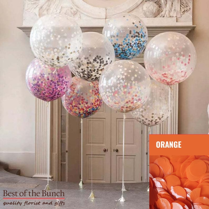 Round Orange Confetti Filled Giant XXL Extra Large Helium Balloon 60cm (24") OR 90cm (36") - Best of the Bunch Florist Wellington