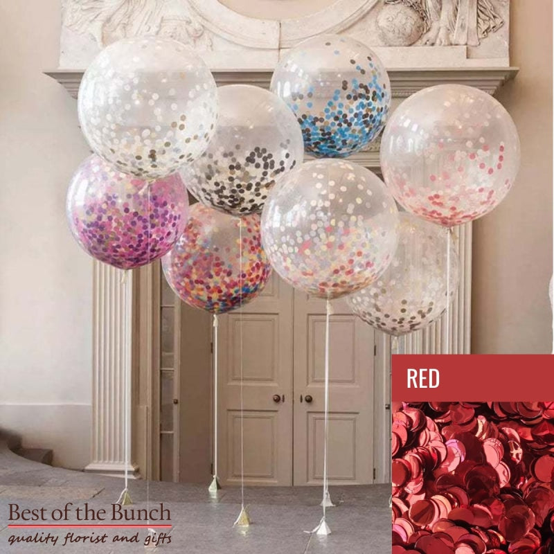 Round Red Confetti Filled Giant XXL Extra Large Helium Balloon 60cm (24") OR 90cm (36") - Best of the Bunch Florist Wellington