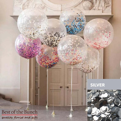 Round Silver Confetti Filled Giant XXL Extra Large Helium Balloon 60cm (24") OR 90cm (36") - Best of the Bunch Florist Wellington