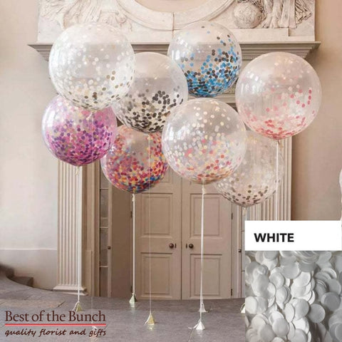 Round White Confetti Filled Giant XXL Extra Large Helium Balloon 60cm (24") OR 90cm (36") - Best of the Bunch Florist Wellington